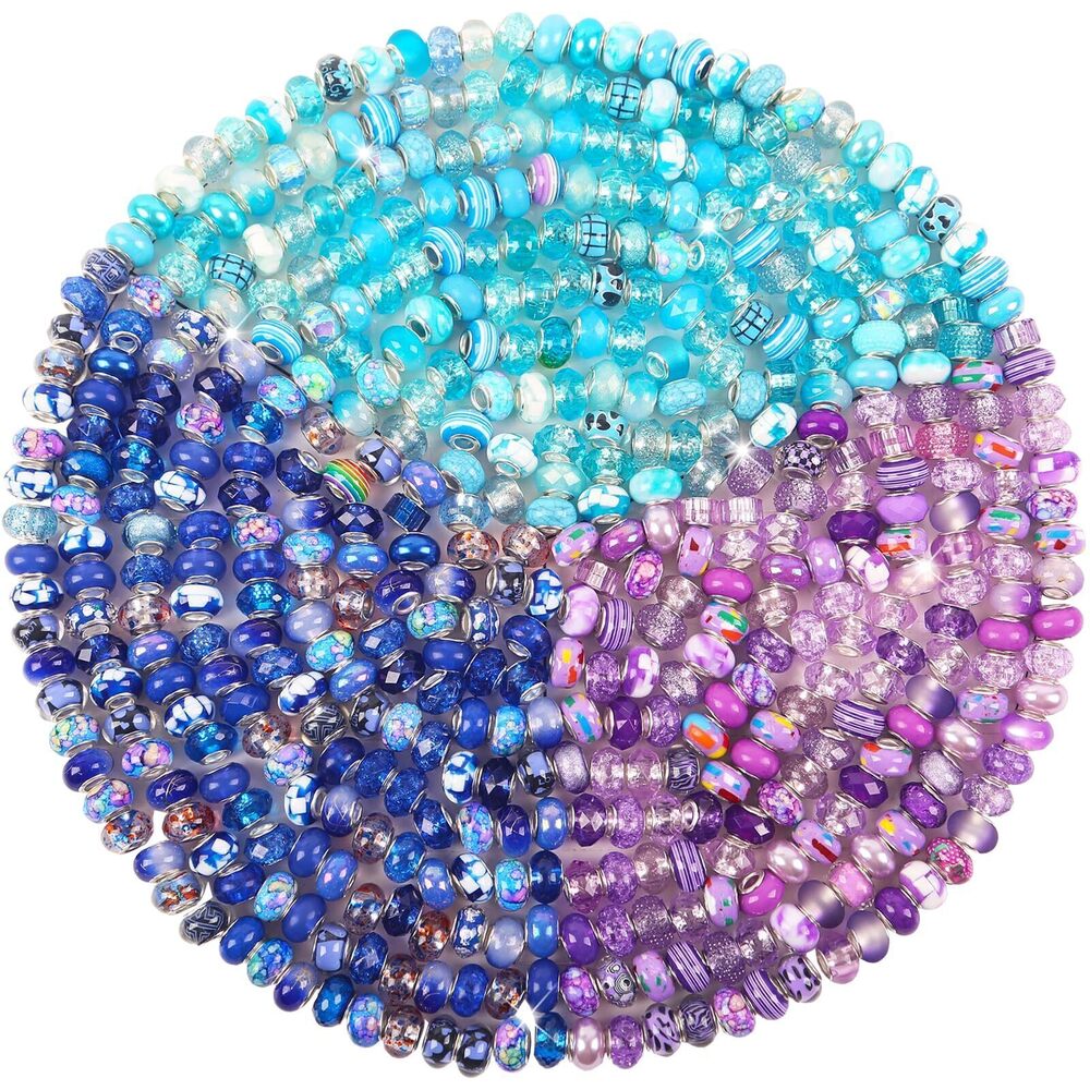 4475 Large Hole Purple Blue Fairy Wand Garden Beads, Assorted European